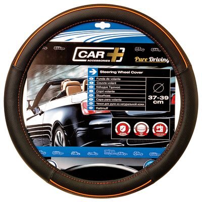 COUVRE-VOLANT 37-39CM "ORANGE LINE" NOIR - INT.CAOUTCHOUC VIERGE