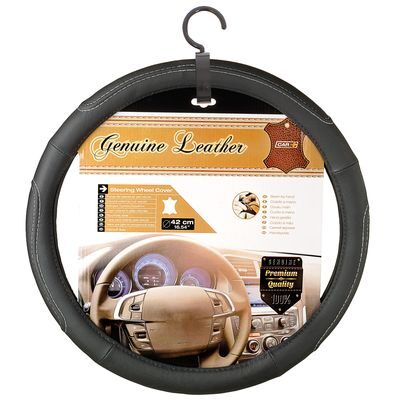 COUVRE VOLANT VAN 42CM CUIR NOIR SURPIQURE BLANC - FDS