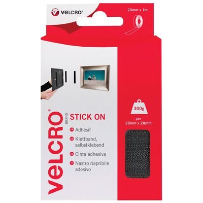 Velcro® Brand Stick On Tape 20mm x 1metre Black