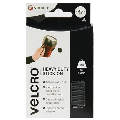 Velcro® Brand Heavy Duty Stick On Round 45mm pads - 6pc Black