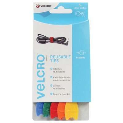Velcro® Brand Reusable Ties 12x200mm 5pc Multi-colour