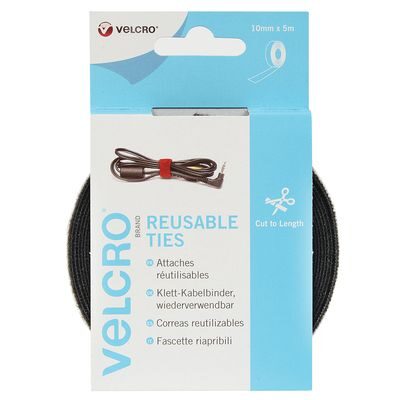 Velcro® Brand Reusable Ties Tape 10mm x 5 metres Black