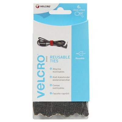 Velcro® Brand Reusable Ties 12x200mm 6pc Black