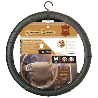 COUVRE VOLANT 37-39CM 100% CUIR NOIR SP ROUGE