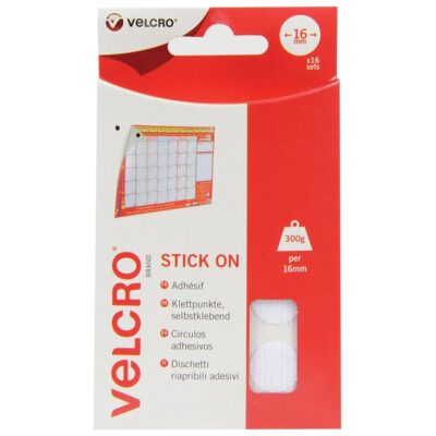 Velcro® Brand Stick On 16mm Round Pads - 16pc White