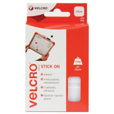 Velcro® Brand Stick On Squares 25x25mm - 24pc White