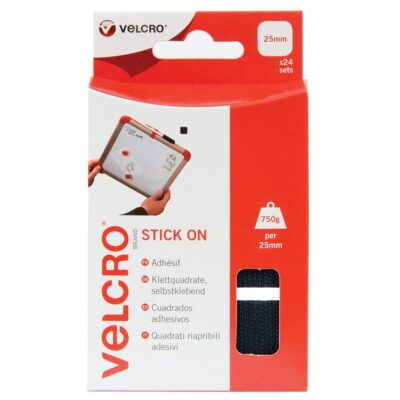 Velcro® Brand Stick On Squares 25x25mm - 24pc Black