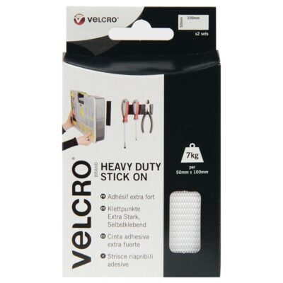 Velcro® Brand Heavy Duty Stick On 50 x 100 mm - 2pc White